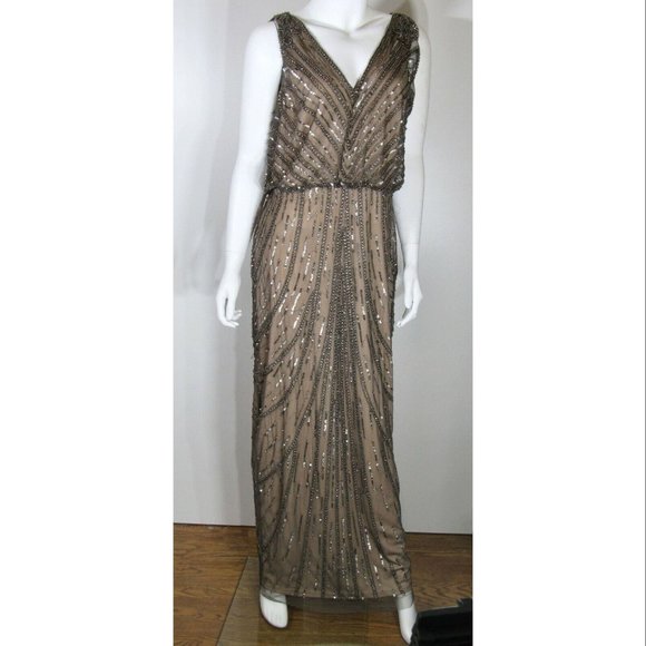Adrianna Papell Sleeveless Beaded Long Dress with Blouson/Column Women's Size 12 - Picture 1 of 6